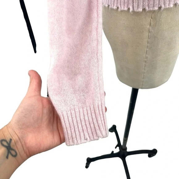 Minnie Rose Cashmere Frayed Edge Cropped V-Neck Sweater Pink Size Small - Picture 5 of 9